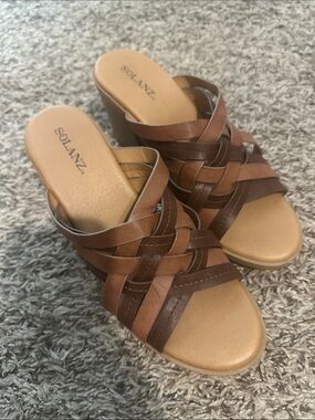 Solanz Brown Woven Slide heals 5
